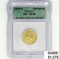 1820-A 20F 6.45g France Gold ICG EF45