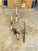 4 fishing rods & 3 reels - Fenwick, Zebco, Daiwa