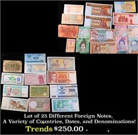 Lot of 25 Different Foreign Notes, A Variety of Co