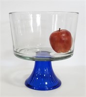 Large Cobalt Blue & Clear Glass Pedestal Compote