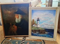 Sea Captain Wall Art, Lighthouse Painting