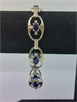Vintage Sterling & Sapphire Chain Link Bracelet