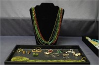 Tray of asorted necklaces and earrings