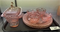 Beautiful 11pc Coquette Pink Depression Glassware.