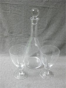 Princess House Crystal Decanter & Two Glasses