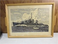 WWII Souvenir Tray USS Hunt 1944