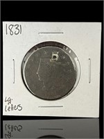 1831 Bullet Hole Coronet One Cent Large
