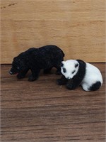 Vintage Wagner-Tiere Flocked black bear amd panda