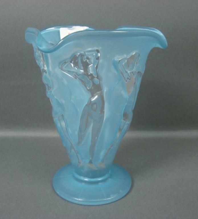 Consol. Blue/Crystal Dancing Nymphs 4 Crimped Vase