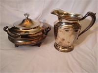 Silverplate pitcher and cover dish