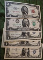 Two $2 Federal Reserve Notes & 6 $1 Silver Cert.