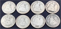 Lot of 8 seated liberty quarters