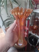 Amber Carnival Glass Vase