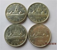 (4) Canada Silver Dollar Coins