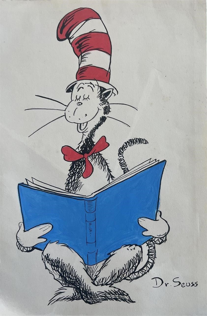 The Cat in the Hat Dr. Seuss original signed drawi