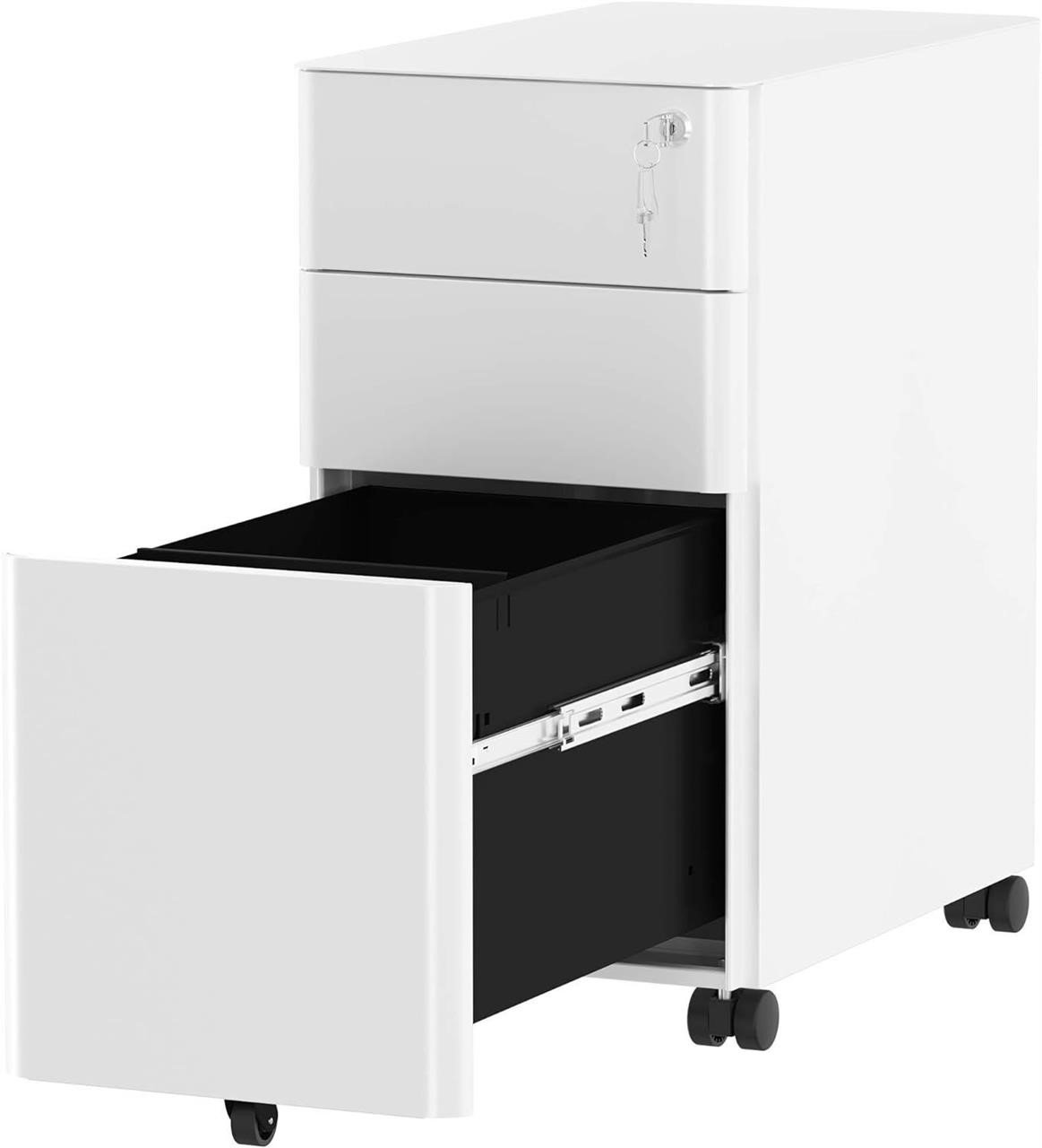 3-Drawer Mobile Metal Office Storage Cabinet Wh
