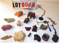 lot carved stone miniatures, earrings