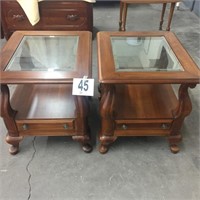 Matching Set of Broyhill Beveled Glass Top End