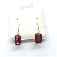 $250 14K  Garnet 1.55Ct+Diamond Hoop Earrings