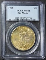1908 $20 GOLD ST. GAUDENS PCGS MS-61