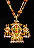 Indian Gold Meenakari Pendant & Coral Necklace