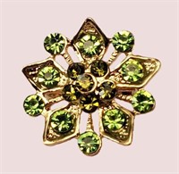 BEAUTIFUL GOLD GREEN CRYSTAL STAR DESIGNER BROOCH