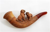 ANTIQUE PIPE WOOD CARVED BULLDOGS