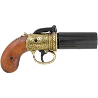 6 Shot Pepperbox Revolver Black/ Brass
