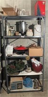 Metal storage shelf with contents
