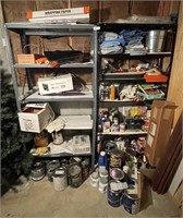 2 metal storage shelves with contents