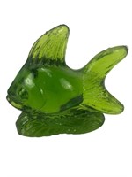 Kelly green fish figure glass paperweight