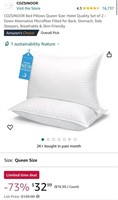 QUEEN SIZE BED PILLOWS QTY2 (OPEN BOX)