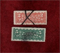 CANADA USED 1875-6 REGISTRATION STAMPS # F1 & F2