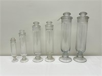 6 Cylindrical Glass Apothecary Jars