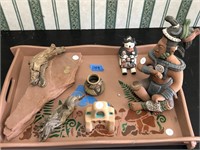 Lot with Wooden Tray, Figures, Vessels, etc...