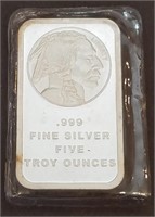 5 Ounce .999 Silver Bar -  SilverTowne Buffalo