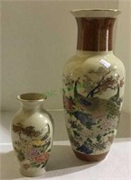 Two beautiful peacock themed vases - larger marked