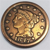 1847 Braided Hair Large Cent High Grade