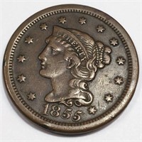 1855 Braided Hair Large Cent High Grade