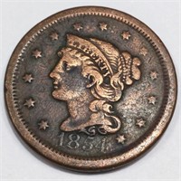 1854 Braided Hair Large Cent Rotated Reverse