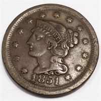 1851 Braided Hair Large Cent High Grade