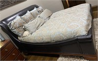 LEATHER KING SIZE SLEIGH BED WITH MATTRESS