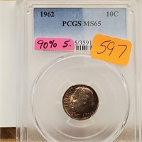 PCGS 1962 MS65 90% Silver Roos Dime 10 Cents