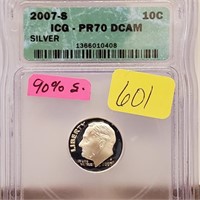 ICG 2007-S PR70 DCAM 90% Silver Roos Dime 10