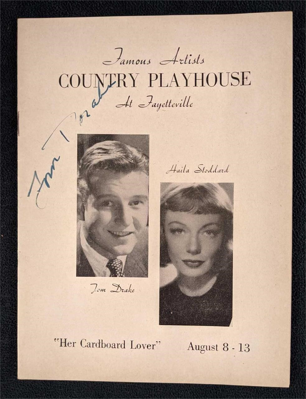 Tom Drake Signed "Her Cardboard Lover" Program