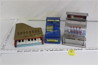 Vintage Tin Toys - 2 Cash Registers & Piano