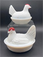 Westmoreland Milkglass Chicken Candy Dishes