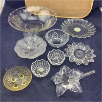 Glass Pansy/Flower Luncheon Set + Misc Glass Pcs