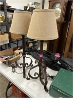 2PC IRON TABLE LAMPS W BURLAP SHADES