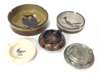 Vintage Ashtrays, 3 Ceramic, 2 Metal, Midcentury